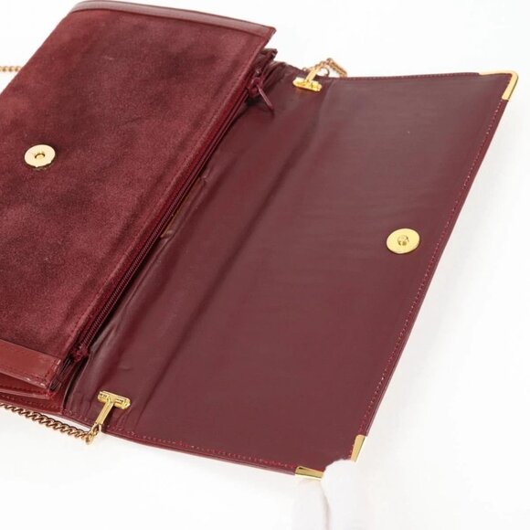 CARTIER Chain Shoulder Bag Suede Leather Red Gold Auth 118790V - Picture 11 of 16